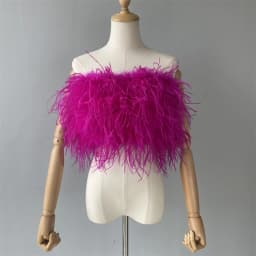 Jxwatcher Natural Ostrich Feather Top Bra Women's Summer Feather Tube Lady Wedding Long Hair Fluffy Underwear Evening Party Wear