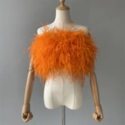 Jxwatcher Natural Ostrich Feather Top Bra Women's Summer Feather Tube Lady Wedding Long Hair Fluffy Underwear Evening Party Wear