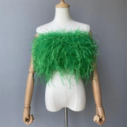 Jxwatcher Natural Ostrich Feather Top Bra Women's Summer Feather Tube Lady Wedding Long Hair Fluffy Underwear Evening Party Wear