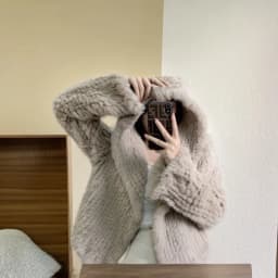 Women's Rabbit Fur Coat Winter Thickened Short Knitted Outerwear Fluffy Zipper Style Long Sleeve Hooded Casual Fashion