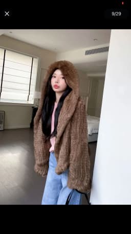Women's Rabbit Fur Coat Winter Thickened Short Knitted Outerwear Fluffy Zipper Style Long Sleeve Hooded Casual Fashion