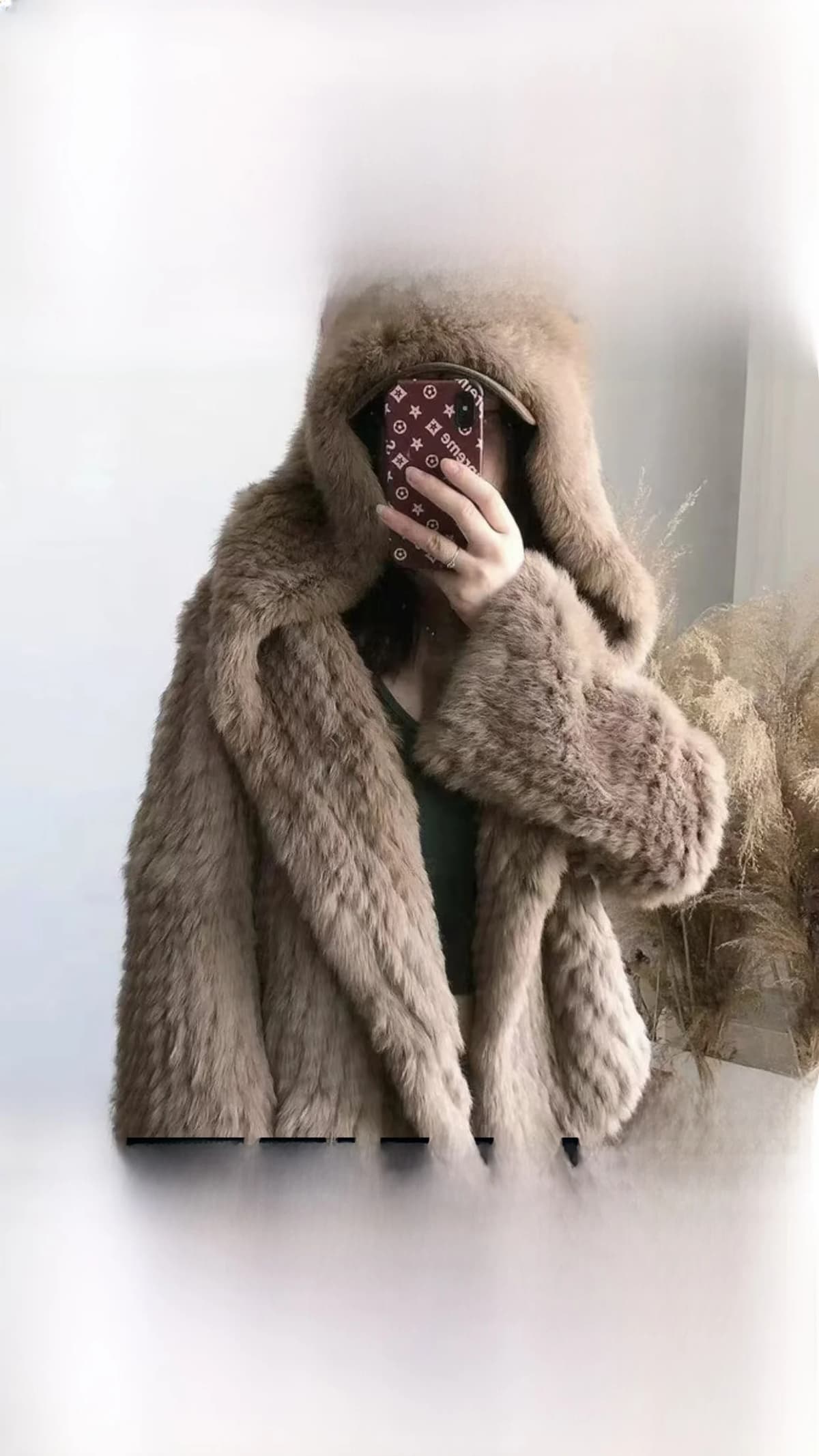 Women's Rabbit Fur Coat Winter Thickened Short Knitted Outerwear Fluffy Zipper Style Long Sleeve Hooded Casual Fashion