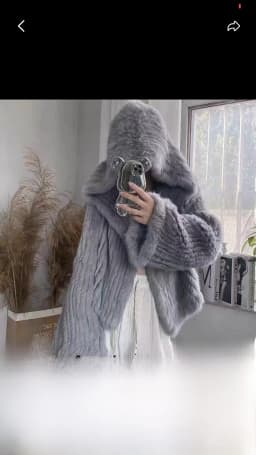 Women's Rabbit Fur Coat Winter Thickened Short Knitted Outerwear Fluffy Zipper Style Long Sleeve Hooded Casual Fashion