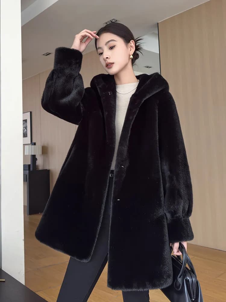 2026 Winter New Thickened Mink Fur Vestment Women's Long Coat with Hood Integrated Leather And Fur Eco-friendly Fur Coat
