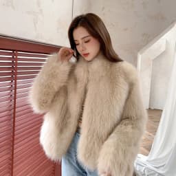 Hebe Style Plush Fur Jacket Women's Winter Warm Outerwear Eco-friendly Synthetic Leather Short Coat French Style Loose Fit