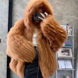 Real Fox Fur Woven Hooded Jacket for Women, Made of High-Quality Fox Fur, Thick Jacket, Warm Clothes with Lining Inside