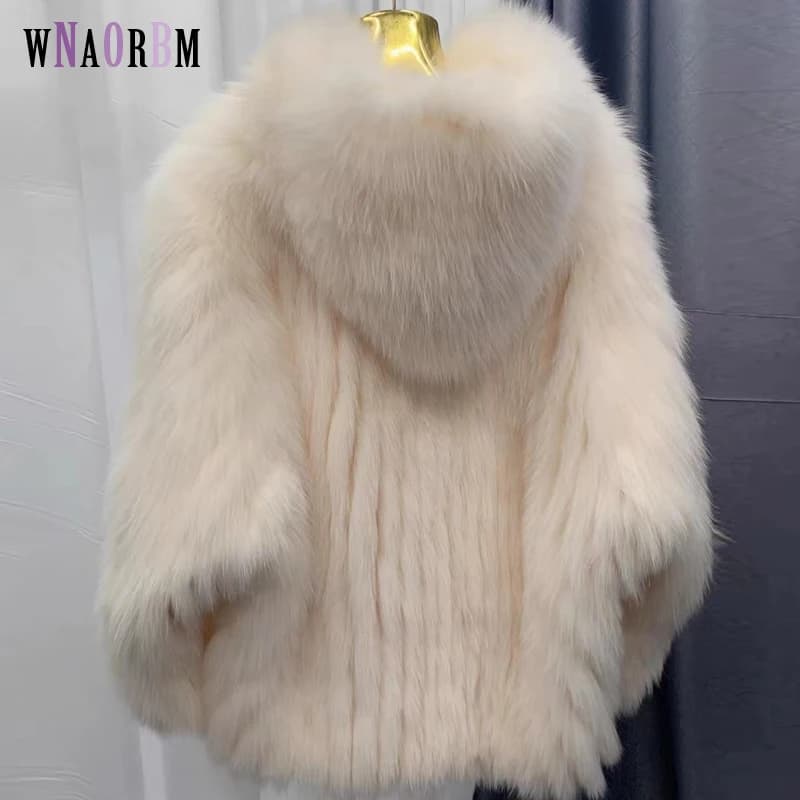 Real Fox Fur Woven Hooded Jacket for Women, Made of High-Quality Fox Fur, Thick Jacket, Warm Clothes with Lining Inside