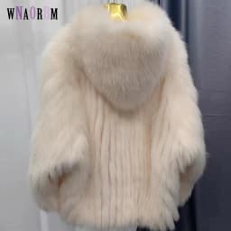 Real Fox Fur Woven Hooded Jacket for Women, Made of High-Quality Fox Fur, Thick Jacket, Warm Clothes with Lining Inside