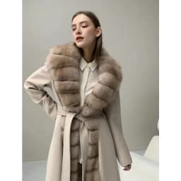CNEGOVIK Natural Fox Fur Winter Cashmere Wool Coat Women Fur Coat Women Luxury Real Fur Warm Winter Jackets Cashmere Fur Jacket