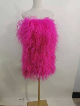 100% Natural Ostrich Hair Skirt Length 62 Cm Women's Fur Coat Real Ostrich Fur Dress Bra One Line Skirt Customizable