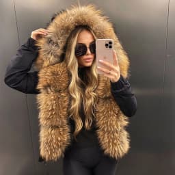 MAOMAOKONG Winter Women's Winter Real Fox Fur Black Parka Jacket Slim Fit With Big Natural Raccoon Placket Fur Collar Short Coat
