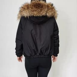MAOMAOKONG Winter Women's Winter Real Fox Fur Black Parka Jacket Slim Fit With Big Natural Raccoon Placket Fur Collar Short Coat