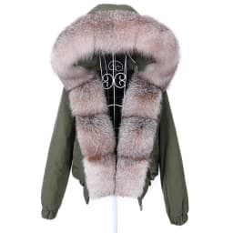 MAOMAOKONG Winter Women's Winter Real Fox Fur Black Parka Jacket Slim Fit With Big Natural Raccoon Placket Fur Collar Short Coat