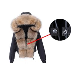 MAOMAOKONG Winter Women's Winter Real Fox Fur Black Parka Jacket Slim Fit With Big Natural Raccoon Placket Fur Collar Short Coat