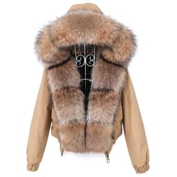 MAOMAOKONG Winter Women's Winter Real Fox Fur Black Parka Jacket Slim Fit With Big Natural Raccoon Placket Fur Collar Short Coat