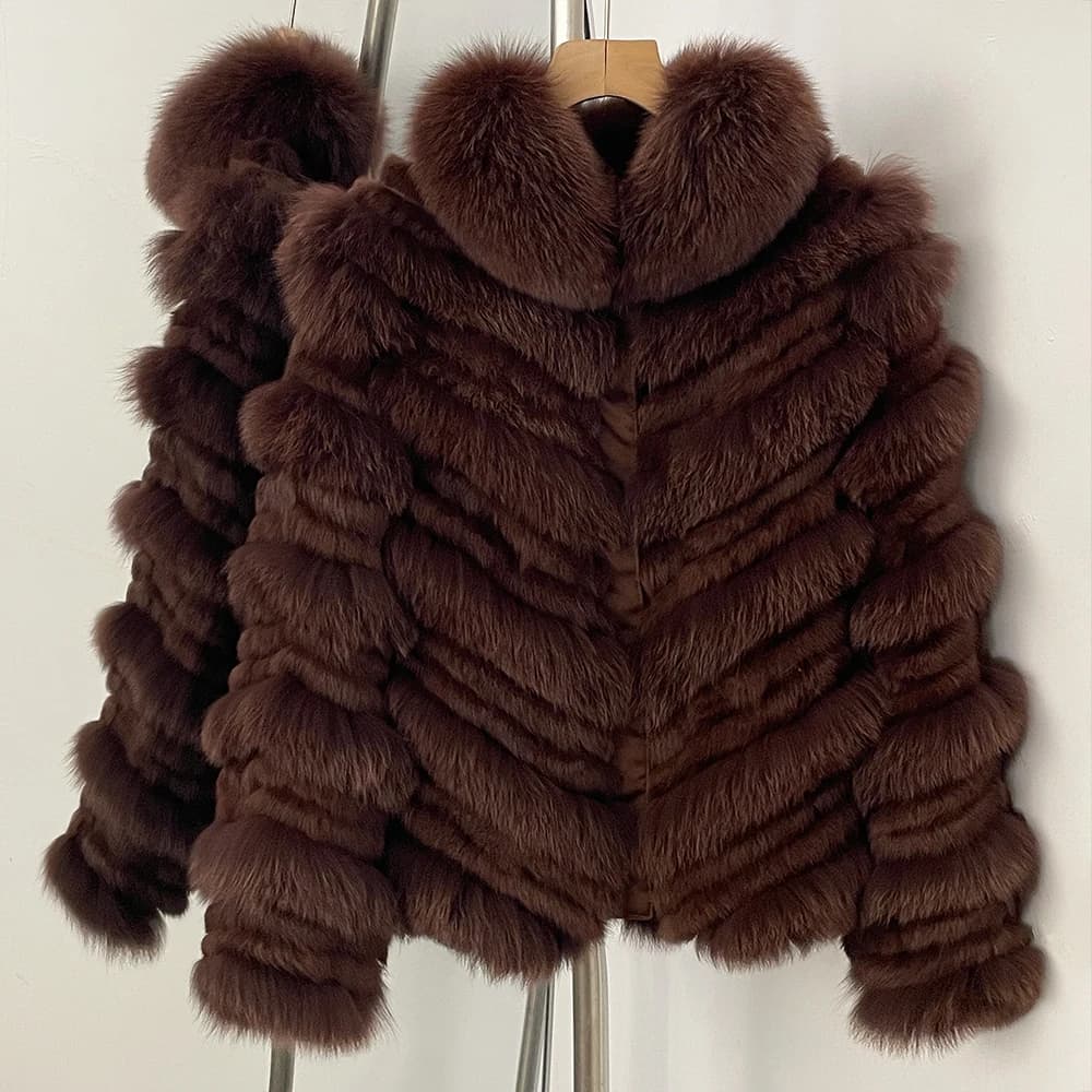 OFTBUY New Luxury Winter Outerwear Female Women's Reversible Real Fox Fur Coat Chevron Quilted Short Fur Jacket with High Collar
