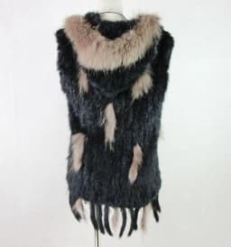 Harppihop fashion rabbit fur vest raccoon fur trimming knitted rabbit fur vest with hood fur waistcoat gilet