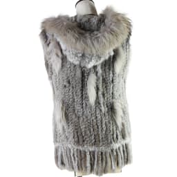 Harppihop fashion rabbit fur vest raccoon fur trimming knitted rabbit fur vest with hood fur waistcoat gilet
