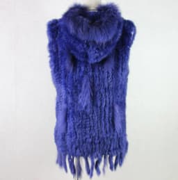 Harppihop fashion rabbit fur vest raccoon fur trimming knitted rabbit fur vest with hood fur waistcoat gilet