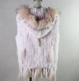 Harppihop fashion rabbit fur vest raccoon fur trimming knitted rabbit fur vest with hood fur waistcoat gilet