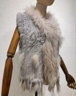 Harppihop fashion rabbit fur vest raccoon fur trimming knitted rabbit fur vest with hood fur waistcoat gilet