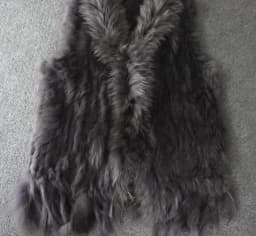 Harppihop fashion rabbit fur vest raccoon fur trimming knitted rabbit fur vest with hood fur waistcoat gilet