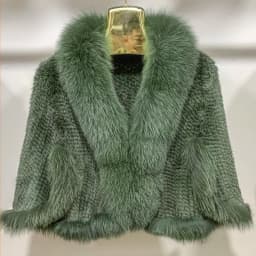 Autumn Winter Ladies' Genuine Knitted Mink Fur Shawls Fox Fur Collar Women Fur Pashmina Wraps Bridal Cape Coat Jacket