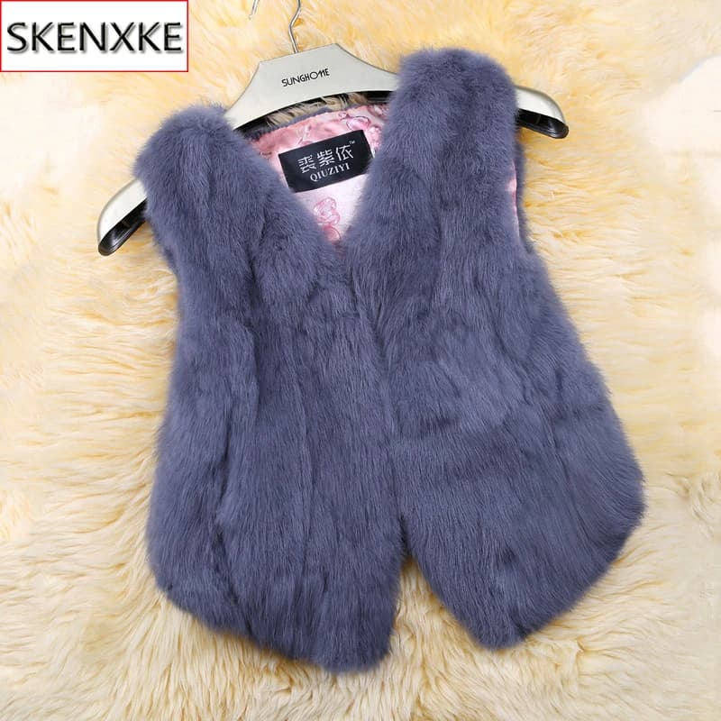New Style Women Real Genuine Rabbit Fur Vest Fashion 100% Real Rabbit Fur Gilet Lady Real Rabbit Fur Short Sleeveless Coat