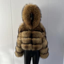 BEIZIRU Women's Real Raccoon Fur Coat Winter Long Sleeve Hooded Jacket with Turndown Collar Natural Luxury Thick Top