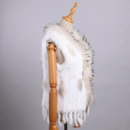 Luxury Women's Genuine Premium Long Hair Rabbit Fur Knit Vest Raccoon Fur Trim Gilet Lady Sleeveless Waistcoat Real Fur Jacket