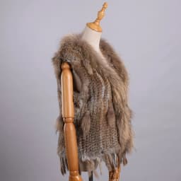 Luxury Women's Genuine Premium Long Hair Rabbit Fur Knit Vest Raccoon Fur Trim Gilet Lady Sleeveless Waistcoat Real Fur Jacket