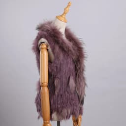 Luxury Women's Genuine Premium Long Hair Rabbit Fur Knit Vest Raccoon Fur Trim Gilet Lady Sleeveless Waistcoat Real Fur Jacket