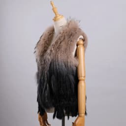 Luxury Women's Genuine Premium Long Hair Rabbit Fur Knit Vest Raccoon Fur Trim Gilet Lady Sleeveless Waistcoat Real Fur Jacket
