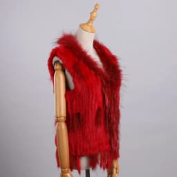 Luxury Women's Genuine Premium Long Hair Rabbit Fur Knit Vest Raccoon Fur Trim Gilet Lady Sleeveless Waistcoat Real Fur Jacket