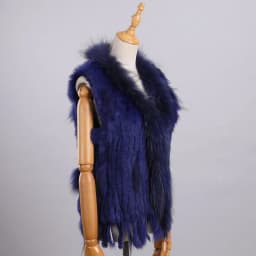 Luxury Women's Genuine Premium Long Hair Rabbit Fur Knit Vest Raccoon Fur Trim Gilet Lady Sleeveless Waistcoat Real Fur Jacket