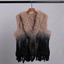 Luxury Women's Genuine Premium Long Hair Rabbit Fur Knit Vest Raccoon Fur Trim Gilet Lady Sleeveless Waistcoat Real Fur Jacket