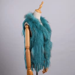 Luxury Women's Genuine Premium Long Hair Rabbit Fur Knit Vest Raccoon Fur Trim Gilet Lady Sleeveless Waistcoat Real Fur Jacket