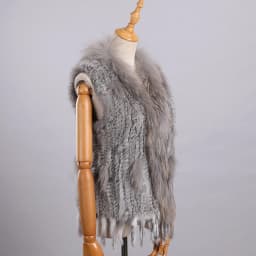 Luxury Women's Genuine Premium Long Hair Rabbit Fur Knit Vest Raccoon Fur Trim Gilet Lady Sleeveless Waistcoat Real Fur Jacket