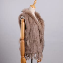 Luxury Women's Genuine Premium Long Hair Rabbit Fur Knit Vest Raccoon Fur Trim Gilet Lady Sleeveless Waistcoat Real Fur Jacket