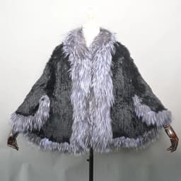 2026 New Fashion Lady Real Genuine Natural Knitted Rabbit Fur Shawl Coat With Fox Fur Collar Women's Fashion Knit Jacket Cape