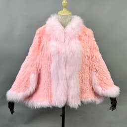2026 New Fashion Lady Real Genuine Natural Knitted Rabbit Fur Shawl Coat With Fox Fur Collar Women's Fashion Knit Jacket Cape