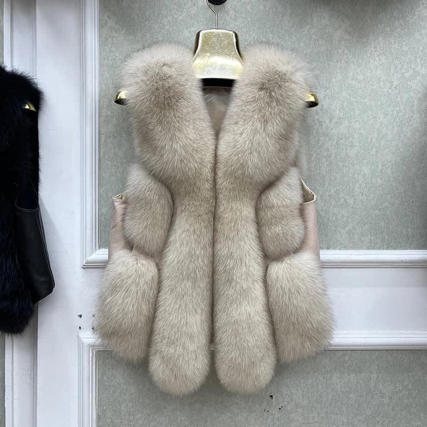 2026 New Autumn Winter Warm Women's Coat Natural Real Fox Fur Vest Thick Mid Length Waistcoat Luxury Female Jacket Streetwear