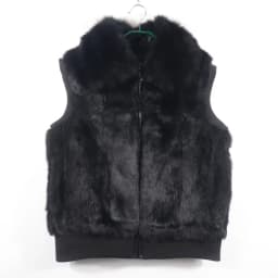 Women's Genuine Real Rabbit Fur Vest Coat Knitting Winter Fox Fur Collar Fur Jacket Casual Short Outwear Slim with Zipper