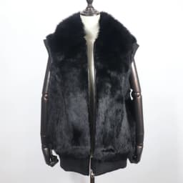 Women's Genuine Real Rabbit Fur Vest Coat Knitting Winter Fox Fur Collar Fur Jacket Casual Short Outwear Slim with Zipper