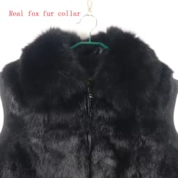 Women's Genuine Real Rabbit Fur Vest Coat Knitting Winter Fox Fur Collar Fur Jacket Casual Short Outwear Slim with Zipper