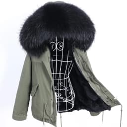 Maomaokong Winter Women Parka Cotton Jacket Real Fur Coat Natural Fox Fur Hooded Rabbit Fur Liner Thick Warm Outerwear Female