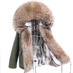Maomaokong Winter Women Parka Cotton Jacket Real Fur Coat Natural Fox Fur Hooded Rabbit Fur Liner Thick Warm Outerwear Female