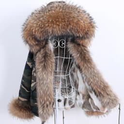 Maomaokong Winter Women Parka Cotton Jacket Real Fur Coat Natural Fox Fur Hooded Rabbit Fur Liner Thick Warm Outerwear Female
