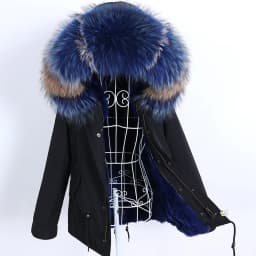 Maomaokong Winter Women Parka Cotton Jacket Real Fur Coat Natural Fox Fur Hooded Rabbit Fur Liner Thick Warm Outerwear Female