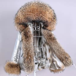 Maomaokong Winter Women Parka Cotton Jacket Real Fur Coat Natural Fox Fur Hooded Rabbit Fur Liner Thick Warm Outerwear Female
